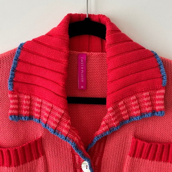 Zaket & Plover 100% Cotton Collared Button Up Coral Cardigan - Picture 7 of 16